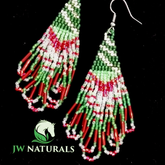 Artisan Christmas Holiday Tree Fringe Earrings - Picture 3 of 7
